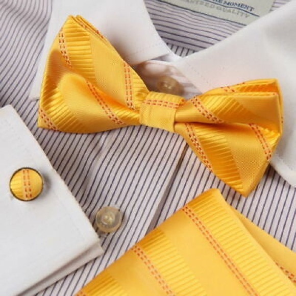 NEW Epoint Yellow‎ Stripe Bow Tie Cufflinks Set - Picture 1 of 7